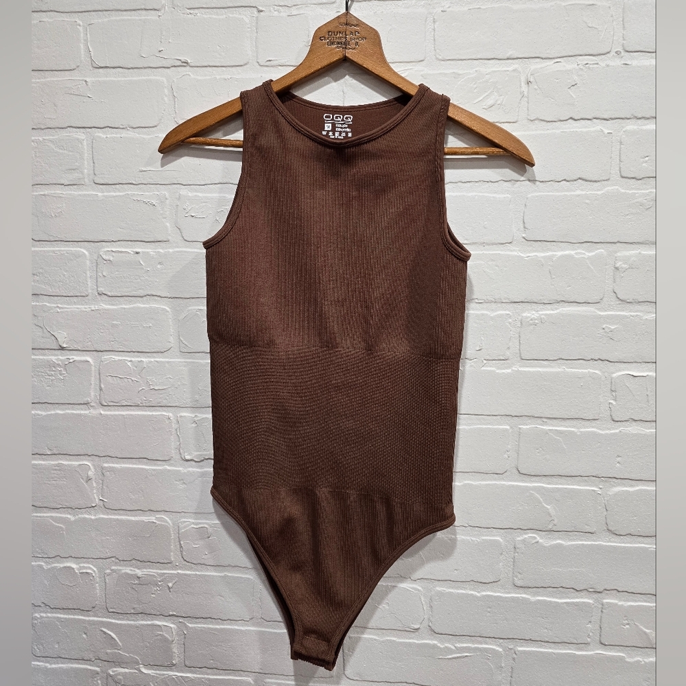 Brown High Neck Bodysuit Top M OQQ